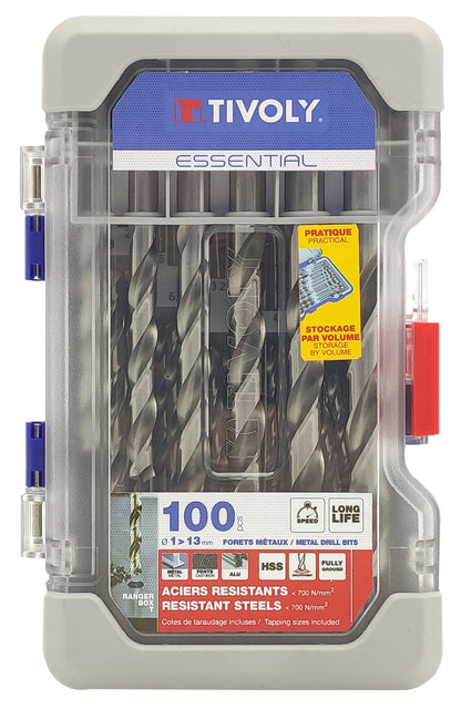 Tivoly   19 forets métaux HSS taillés meulés pointe en croix Ø 1 à 10mm par 0,5 mm