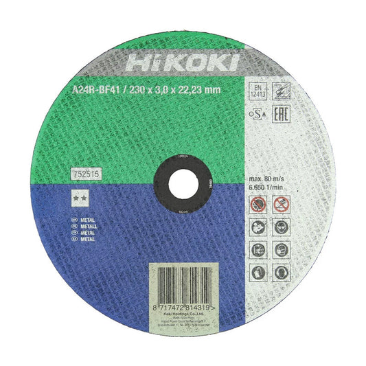 Lot de 10 disques à tronçonner métal Ø230 HIKOKI 752515 - ép.3 m.plat