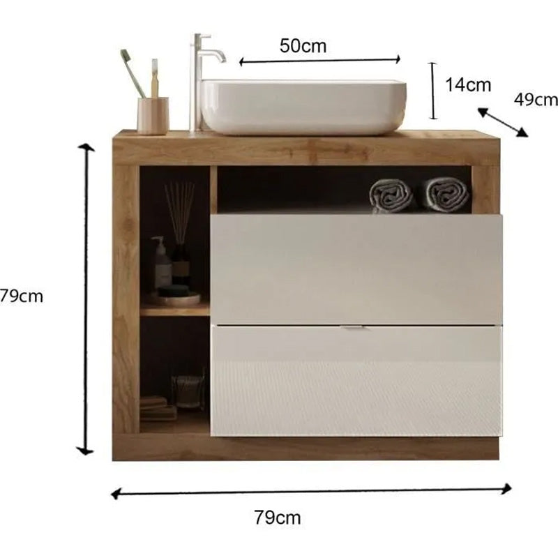 Meuble salle de bain Hambourg L78 Vasque+2 Tiroirs+3 Niches