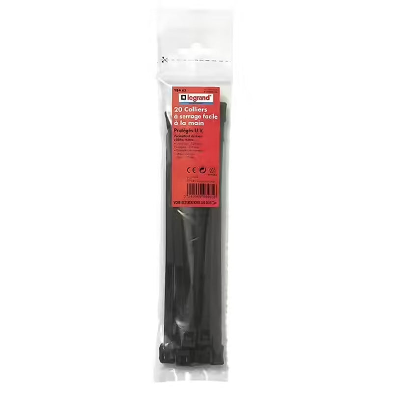 Colliers de serrage Colson intérieur/extérieur x20 largeur 7,6mm longueur 128mm noir LEGRAND 098465