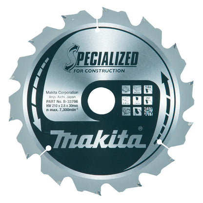 Lame B-33766 MAKITA spéciale bois 210 x 30 mm 14z
