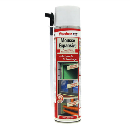 Lot de 10 Mousses expansives polyuréthane PU FISCHER 500 ml prête à l'emploi + 2 Gratuites