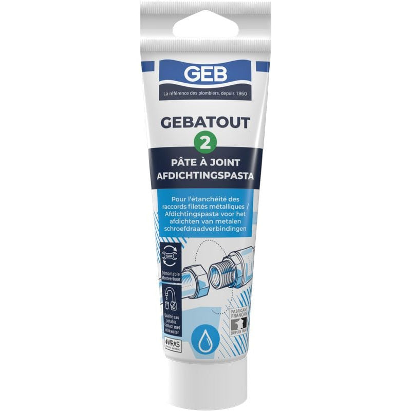 Pâte à joint non durcissante GEB Gebatout 2 pour raccords filetés métalliques 125ml