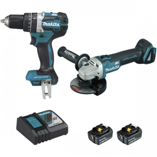 Pack 2 outils MAKITA DLX2210TJ1 (DGA506+DHP484+BL1850×2+DC18RC+MAK2&3)