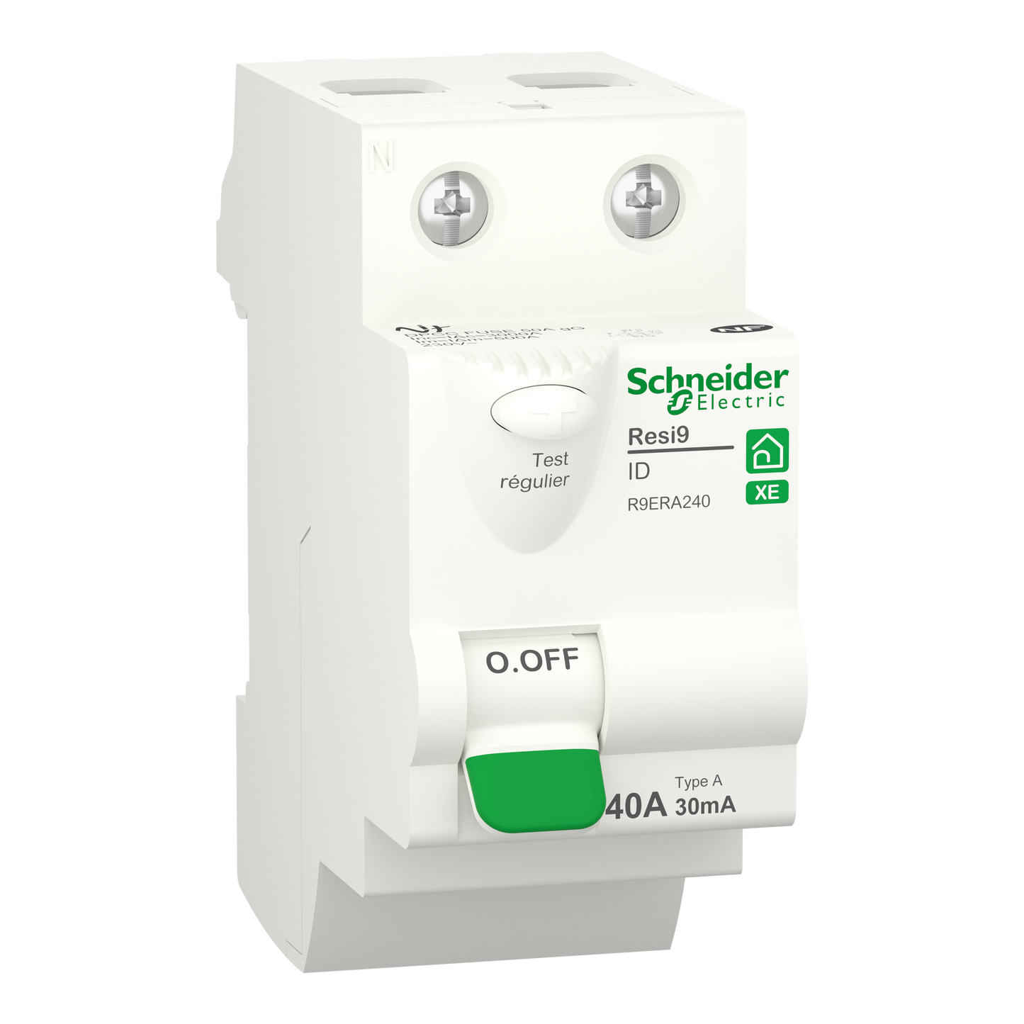 Interrupteur différentiel SCHNEIDER R9ERA240 40A type A 30mA 1P+N embrochable Resi9 XE
