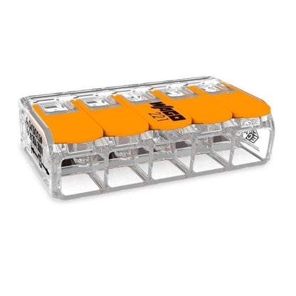 Pack de 100 bornes de connexion rapide à levier WAGO 5 entrées fil souple et rigide - S221
